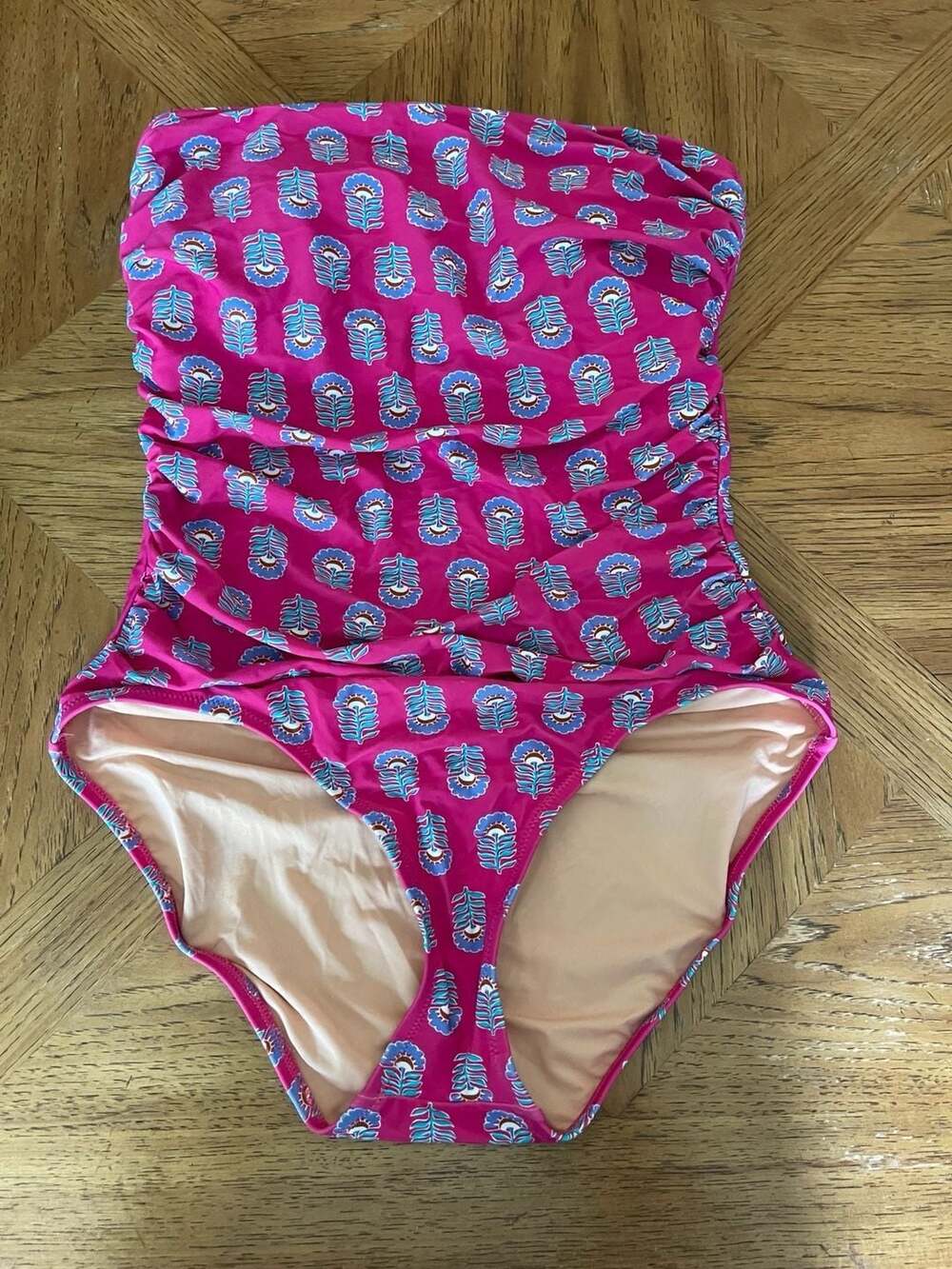 J.Crew Women's Floral Print Ruched Strapless One-Piece Swimsuit Size M
